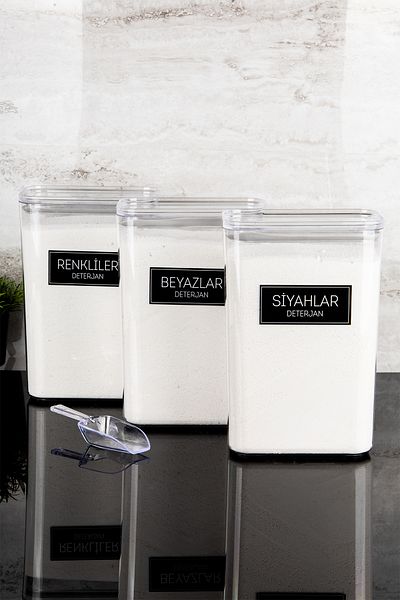 Dolkin Home 3-Piece Detergent Box Set with Scale Colors Whites Blacks Labeled 3000ml Mica Detergent Dispenser Set