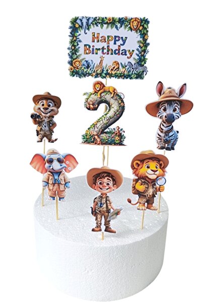 telaşe memuru Safari Pasta Süsü 2 Yaş | Safari Doğum Günü Konsepti | Safari H...