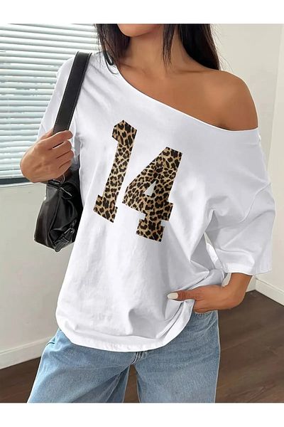 AMMA Women's Boat Neck Printed Oversize 100% Cotton T-Shirt