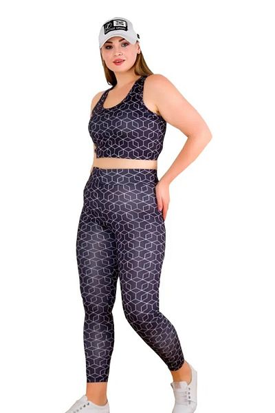 Viselya Striped Plus Size Sports Leggings Bustier Fitness Set