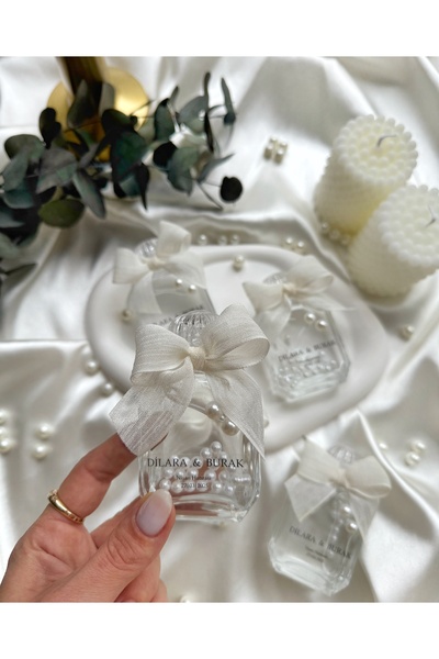 Gami Handmade Köşegen Cam Şişe İnci Detaylı Kolonya Söz, Nişan, Nikah, Kına, Düğün Hediyelik 50cc - 10 Adet