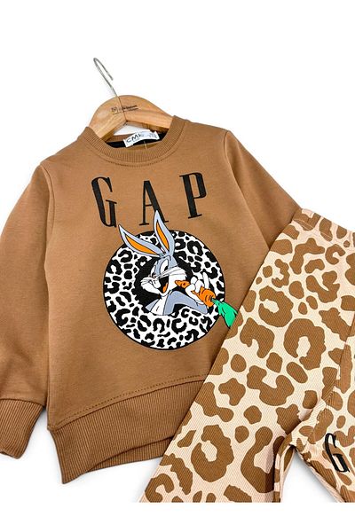 Egelite Girl child 2-3-4-5-6-7 years old seasonal rabbit printed leopard tights bottom top set