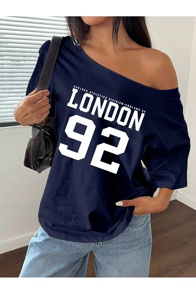 AMMA Women's Boat Neck London Printed Oversize 100% Cotton T-Shirt