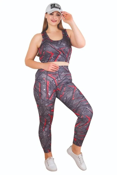 Viselya Με σχέδιο Σετ γυμναστικής με κολάν και μπουστάκι για αθλήτριες σε μεγ...