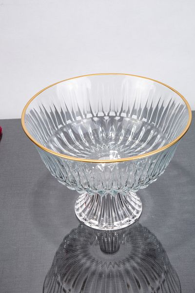 ARGKRİSTAL Alnd Glass Leg Salad Bowl 19X19X17 Transparent and Gold