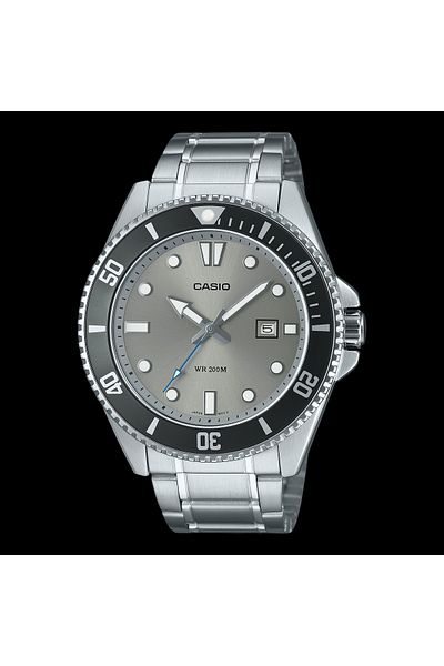 Casio كاسيو ساعة بسوار من الستانلس ستيل مقاس واحد، Mdv107d، تناظري، بمينا أسود، للرجال