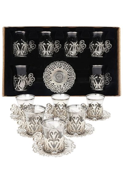KT HOME 6 Pcs Traditional Turkish Tea Set: Glass Tea Presentation Arab Moroccan Turkish Cup