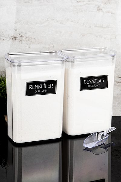Dolkin Home Set of 2 Detergent Boxes with Scale Colors Whites with Labels 3000ml Mica Bathroom Organizer