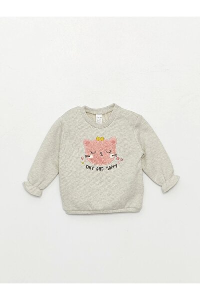 LC Waikiki Lcw Baby White Crew Neck Long Sleeve Baby Girl Sweatshirt and Leggings 2-Piece Set