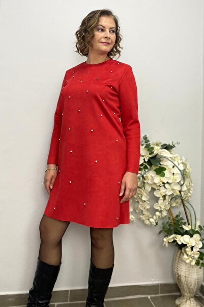 Mia Butik Women's Red Mountain Stone Detailed Nubuck Dress