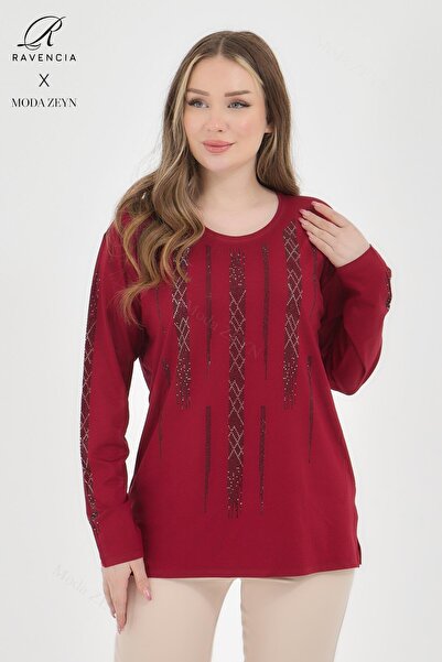 Ravencia بلوزة نسائية من القطن الممشط من الفسكوز بخط مستقيم ومطرزة من الليكرا...