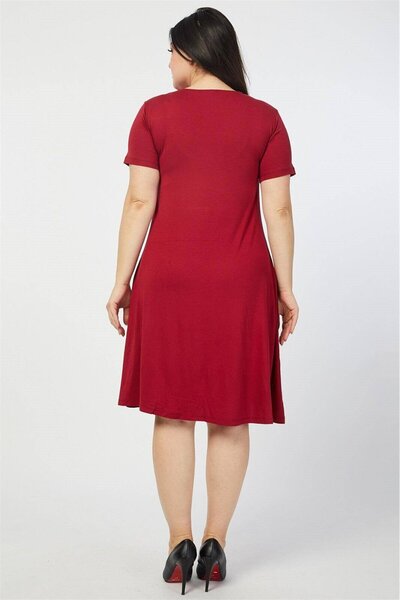 Mia Butik Plus Size Burgundy Diagonal Pocket Striped Dress