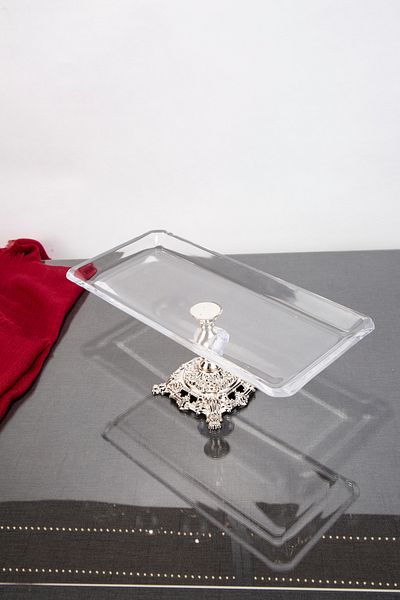 ARGKRİSTAL Nude Silver Detailed Rectangular Tray Service Presentation Tray 30X14X15 cm