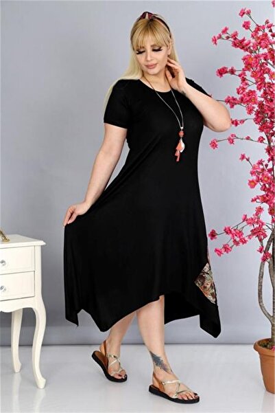Mia Butik Plus Size Asymmetric Cut Black Dress
