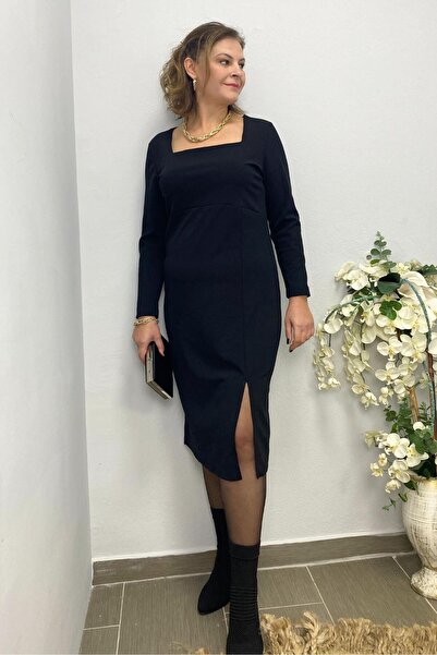 Mia Butik Women's Black Square Collar Dress