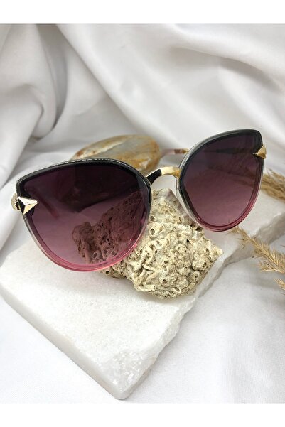Di Caprio Siaro Cat Eye Gold Detailed Black-Red Women's Sunglasses