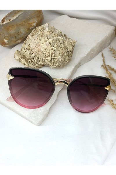 Di Caprio Siaro Cat Eye Gold Detailed Black-Red Women's Sunglasses
