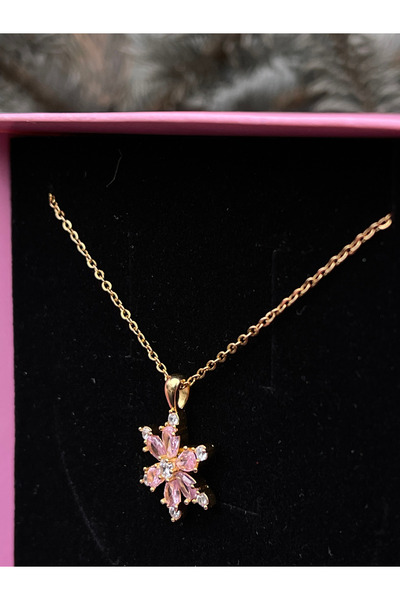 Coconut Jewelry Pembe Lotus Kamelya Çiçeği Çelik Kararmaz Gold 45cm Kolye -El...