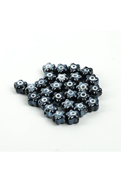 yfhobi 1 Adet - 11 mm Çiçek Nazar Desenli Porselen Boncuk, Hematit Renk Porse...