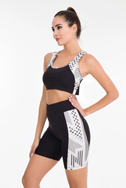 Viselya Set pantaloni scurți și crop pentru fitness, alb, negru
