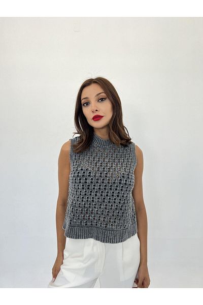 Miracle Omni 43021 Model Anthracite Knitwear Mesh Sweater