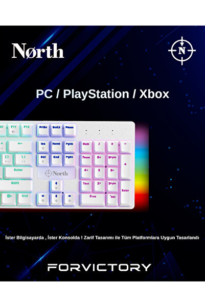 North Shield White RED Switch Türkçe Q Rgb Full Metal Panel Mekanik Beyaz Gaming Klavye