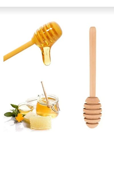 elfnur 4 Pieces Wooden Decorative Organic Honey Spoon Set 15 cm