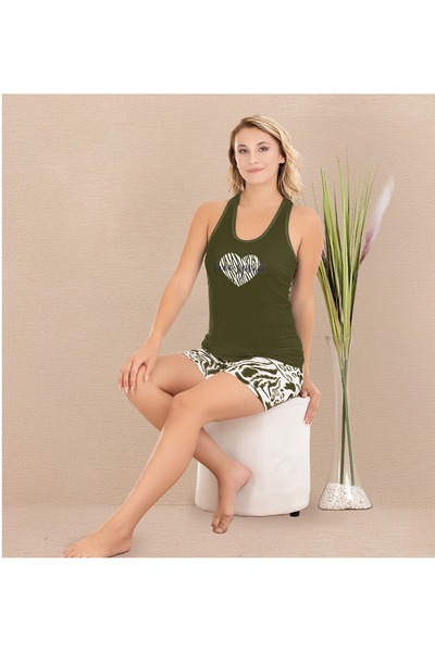 Viselya Комплект з хакі-білої бавовняної майки та шортів