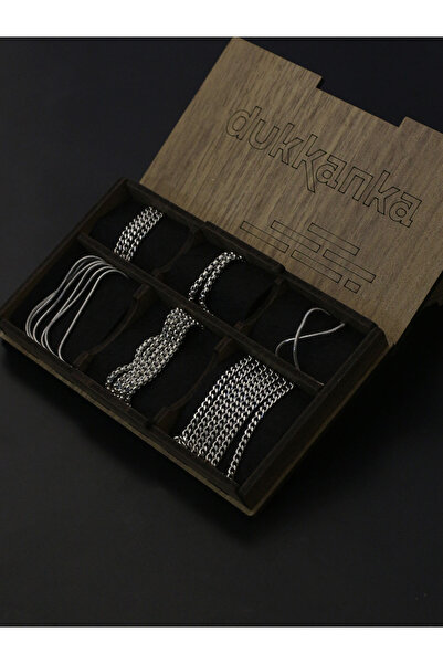 Dukkanka 6'lı Paslanmaz Çelik Zincir Özel Hediye Kutulu Erkek Kolye Bileklik Seti