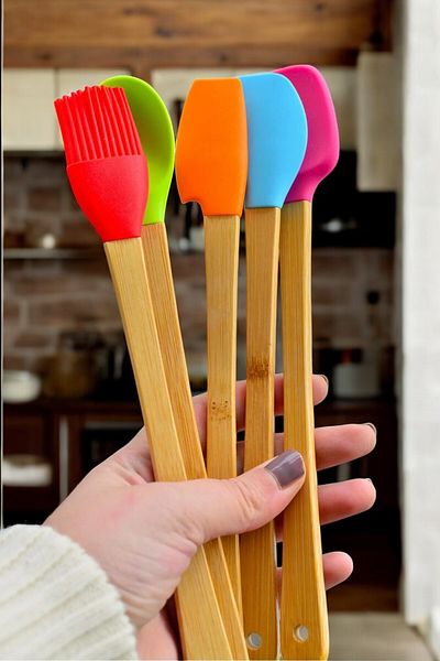 EG75 Set of 5 Colorful Mini Bamboo Spatulas /