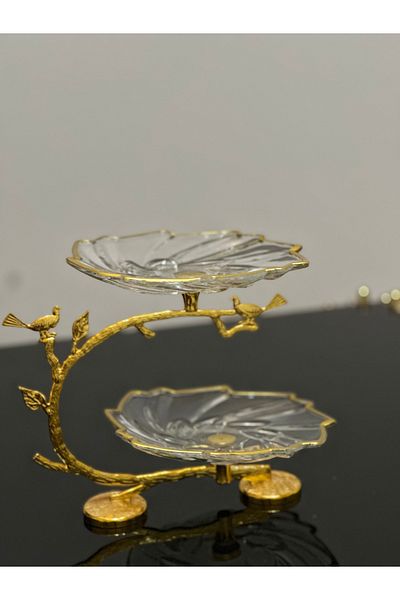 USD HOME Gilded Square Two Tier Cake Cookie Presentation Serving Plate