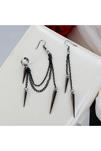 Choice Gun black New Fashion Creative Trend Men's Retro Black Tassel Long Chain Punk Earrings Hip Hop Rivet