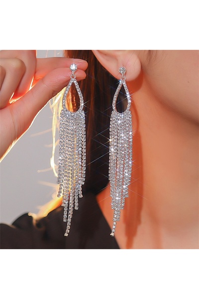 Choice SILVER 2pcs of women's jewelry rhinestone tassel earrings luxurious fa...