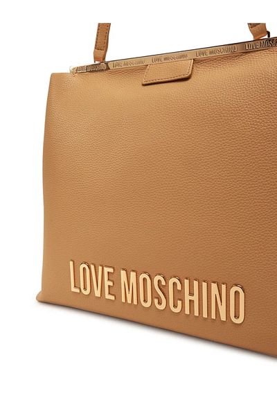 Love Moschino Women's Leather Logo Patterned Zipper Closure Sand Shoulder Bag with Interior Compartment Jc4054Pp1Mlg0-105
