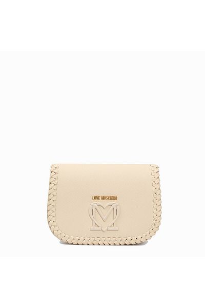 Love Moschino Women Thick Strap Around Knitted Pattern Leather Beige Shoulder Bag Jc4125Pp1Mlj0-110