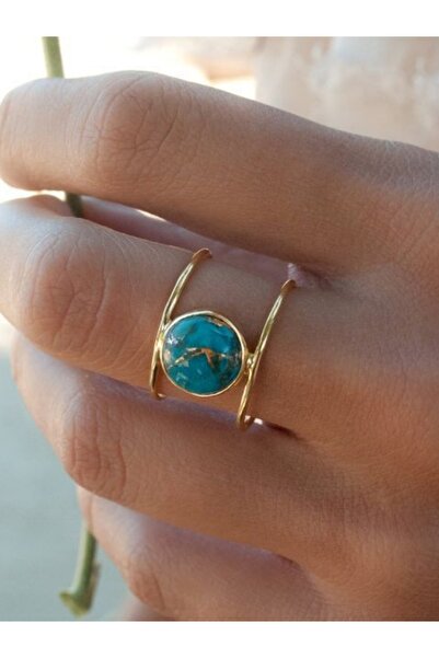 Choice 7 R371 خواتم بوهيمية جديدة كبيرة الحجم من أحجار الفيروز الدائرية للنساء، خاتم عتيق مزدوج الطبقات، طراز كلاسيكي