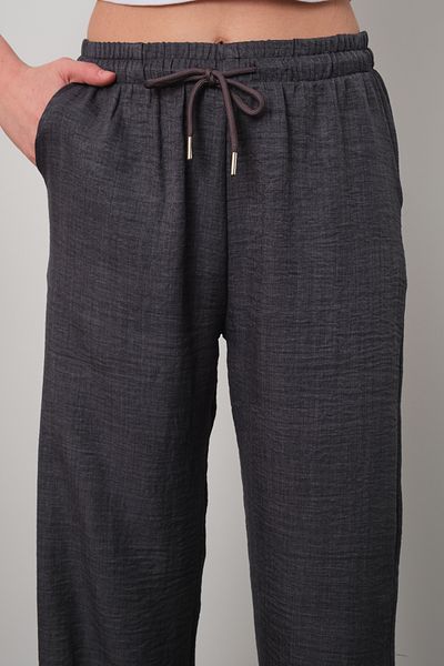 ZERTEX Women's Anthracite Linen Blend Loose Pants Loose Fit Fit Waist Elasticated Casual Fit Style Cut