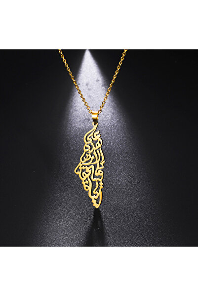 Choice1 gold Ethnic Arabic Calligraphy Palestine Map Pendant Necklace For Wom...