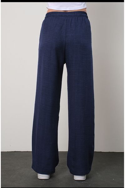 ZERTEX Women's Larcivert Linen Blend Loose Pants Loose Fit Fit Elastic Waist Casual Fit Style Cut