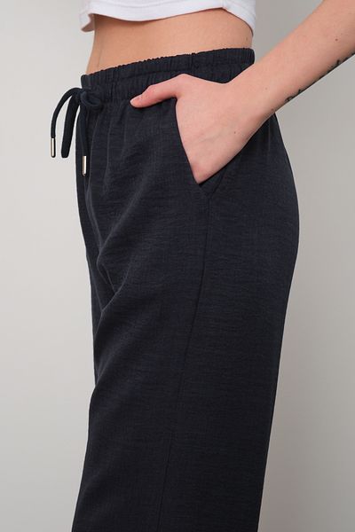 ZERTEX Women's Black Linen Blend Trousers Loose Cut Fit Waist Elastic Comfortable Fit Style Cut