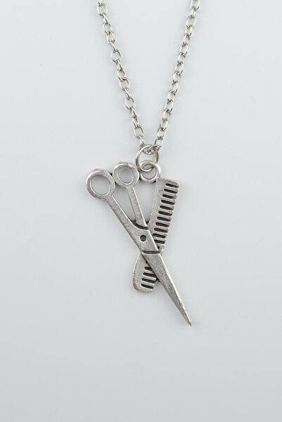 Bu Farklı Berber - Makas - Tarak Gümüş Kaplama Düz Zincir Kolye