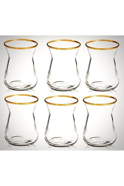 Paşabahçe Plain Gold Mouth Gilded 6 Pcs 6-Person Tea Cup İrem by Dukkani