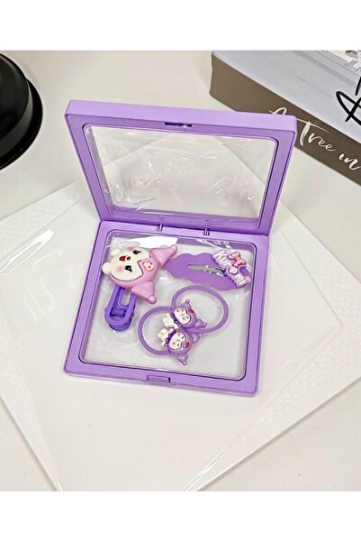 shop Kız Çocuk Sanrio Kuromi Figürlü Lastikli Toka Pensli Yan Toka Kutulu Mor...