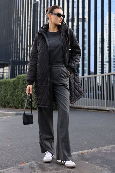 leyla sanat sanata yeni bir bakış açısı Leyla New Perspective on Art Art 5138 Quilted Long down Coat - Black