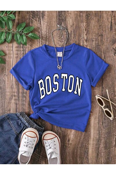 FAVORİST Tricou din bumbac cu decolteu rotund cu imprimeu BOSTON pentru copii