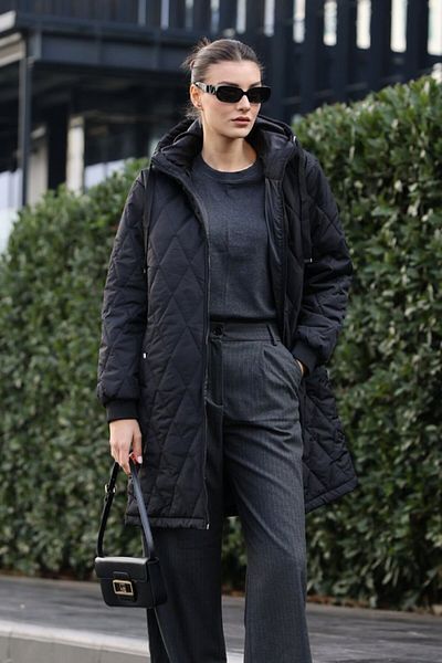 leyla sanat sanata yeni bir bakış açısı Leyla New Perspective on Art Art 5138 Quilted Long down Coat - Black
