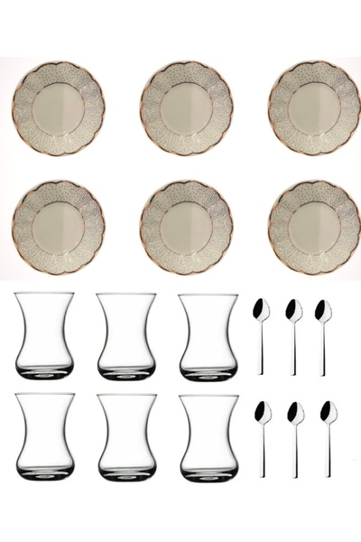 DUKKANI ISTANBUL طقم شاي - طقم مكون من 18 قطعة مع ملعقة لـ 6 أشخاص