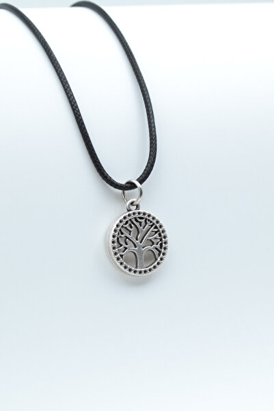 Bu Farklı Minimal Yaşam Ağacı Gümüş Kaplama Deri İp Kolye