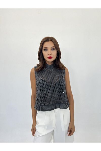 modaserdem 43021 Knitwear Mesh Sweater-Black