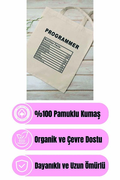 qoeuyl boutique Програміст: факти про харчування Програміст: сувенірний друкований 100% бавовняний мішок бежевого кольору